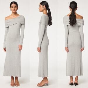 the line by K | NWT Maisie Dress Heather Grey Ribbed Modal Off Shoulder Maxi XL